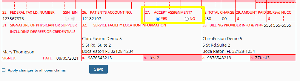 what does accept assignment mean on claim form